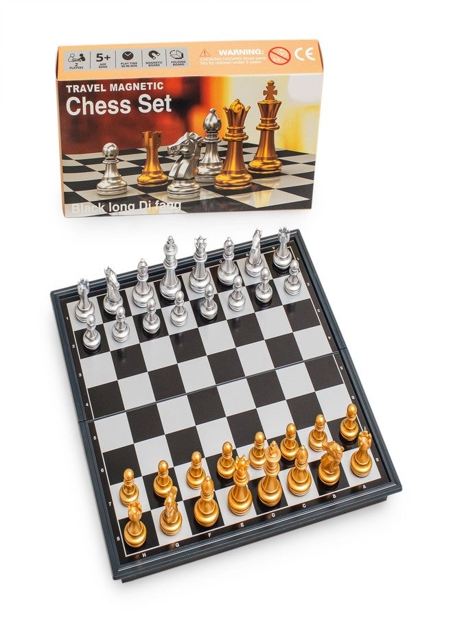 Black long Di fang Travel Folding Magnetic Chess Set -9.8 inches (25 Centimeters) - Folding and Portable Chess Board Games - Image 1